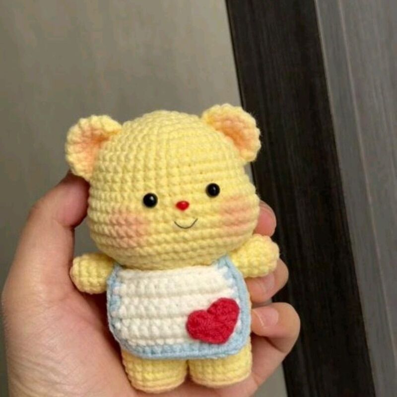 Finished Handmade Butter Bear Doll, Crochet Yarn, Cute Pendant, Keychain, Gift for Friends