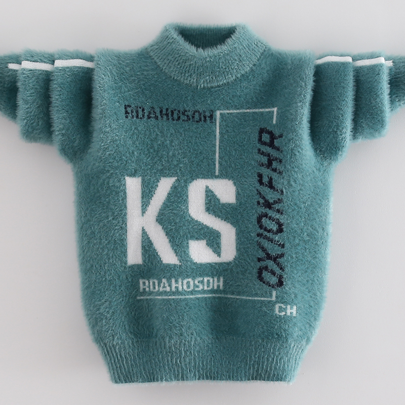 Children's Mink Velvet Sweater 2025 New Thickened Knitted Sweater Boys' Winter Pullover Warm Knitwear for Young Children