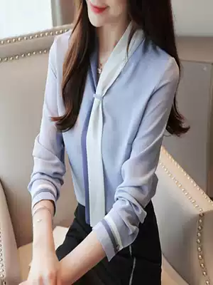 Shirt women's 2021 Spring and Autumn New ribbon long sleeve casual chiffon top female fashion foreign pie Joker little shirt tide