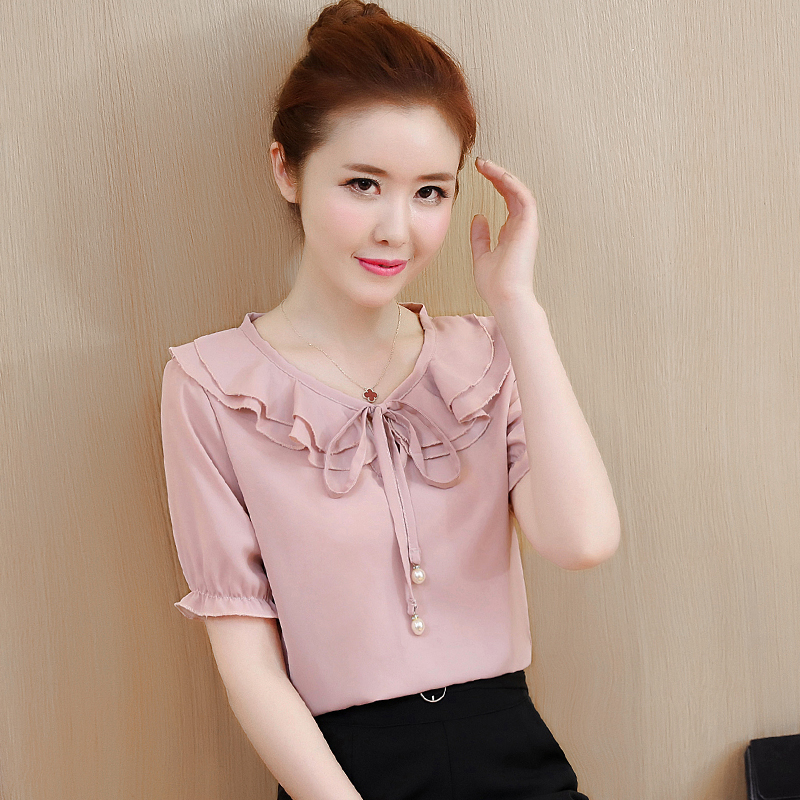 Fashion suit women's 2022 summer new solid color chiffon top short-sleeved Western-style quality age-reducing all-match two-piece set