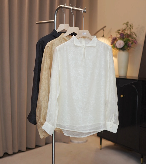 【Su Yao】New Chinese-Style Stand-Collar Long-Sleeve Shirt, Simple and Loose Double-Layered Shirt Top