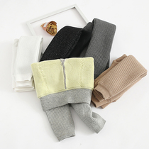 Baby big pp autumn and winter leggings baby thick velvet 1-4 year old ass high waist belly warm cotton trousers White 2