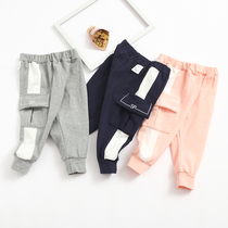 Male and female babies spring and autumn thin baby wear casual trousers children 0-3 years old 1 week Korean overalls open file
