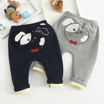 Boy thin plus velvet cotton big pp pants for infants and young children wearing buttock Haren pants boneless leggings spring and autumn female baby