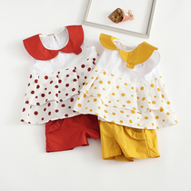Girls cotton set for infants and young sleeveless tops baby Foreign shorts thin 1-3 years old Korean version of 2 sets