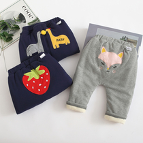 Boy winter cotton cotton trousers for infants and young children to wear velvet thickened big butt pants to wear female baby warm cotton