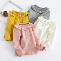 Female baby cotton base shirt baby wear coat spring and autumn single T-shirt children long sleeve round neck 0-3 years old thin