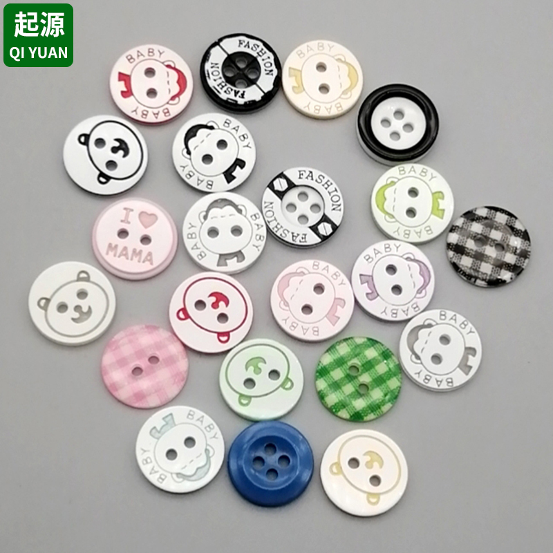Pajama Dress Buttons, Colorful Cotton Clothing Buttons for Boys and Girls, Laser-Engraved Two-Hole Resin Buttons, Fashionable and Versatile