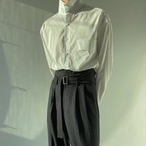 (N A)Ruffian handsome loose design sense of high-end white shirt mens Korean version of the trend handsome niche stand-up collar shirt