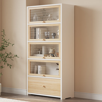 Solid wood multi-layer wall living room bookshelf integrated storage cabinet