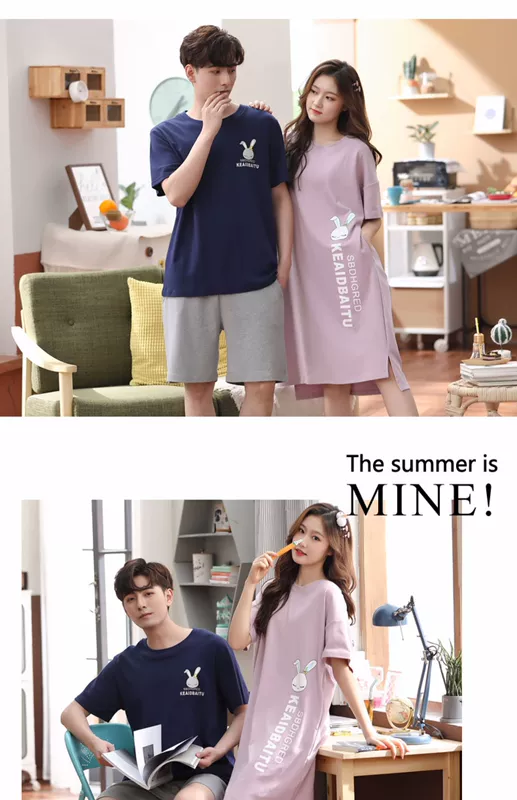 2 bộ giá mùa hè vài bộ đồ ngủ ngắn tay quần short cotton phù hợp với quần áo ngủ hàn quốc phụ nữ lỏng lẻo của nam giới dịch vụ tại nhà mùa xuân - Giống cái