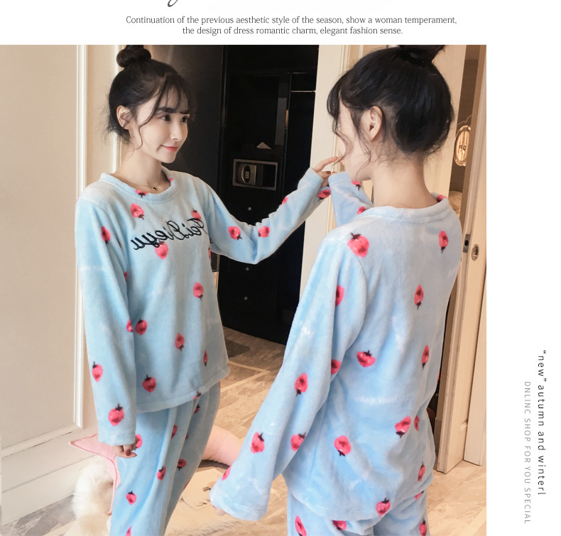 Phiên bản Hàn Quốc của mùa thu và mùa đông nhung đồ ngủ nhung của phụ nữ mùa đông dài tay ấm dày ngọt ngào ngọt ngào phù hợp với dịch vụ nhà flannel đồ bộ pijama