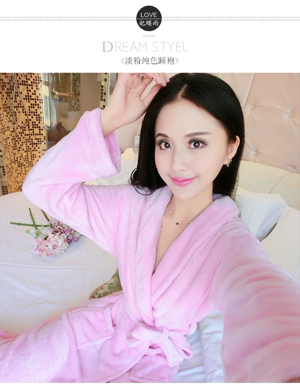 Áo choàng mùa thu và mùa đông dễ thương nhung ngọt ngào đồ ngủ nhung nữ phiên bản dài flannel váy ngủ XL dịch vụ nhà áo choàng dài nam