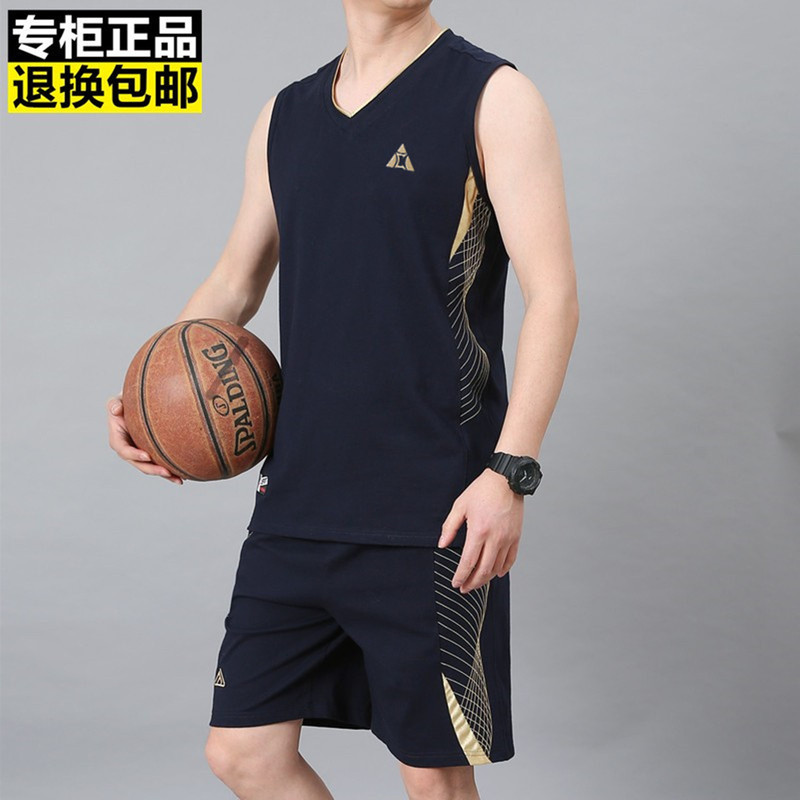 Pure Cotton Sports Suit for Men, Summer Thin Basketball Uniform, Fitness Running, Casual Loose Sleeveless Vest, Shorts, Jersey