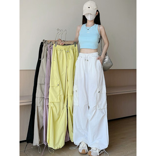 White Paratrooper Cargo Pants for Women, Autumn 2025 New High-Waisted Straight-Leg Sweatpants, American Retro Loose Wide-Leg Pants
