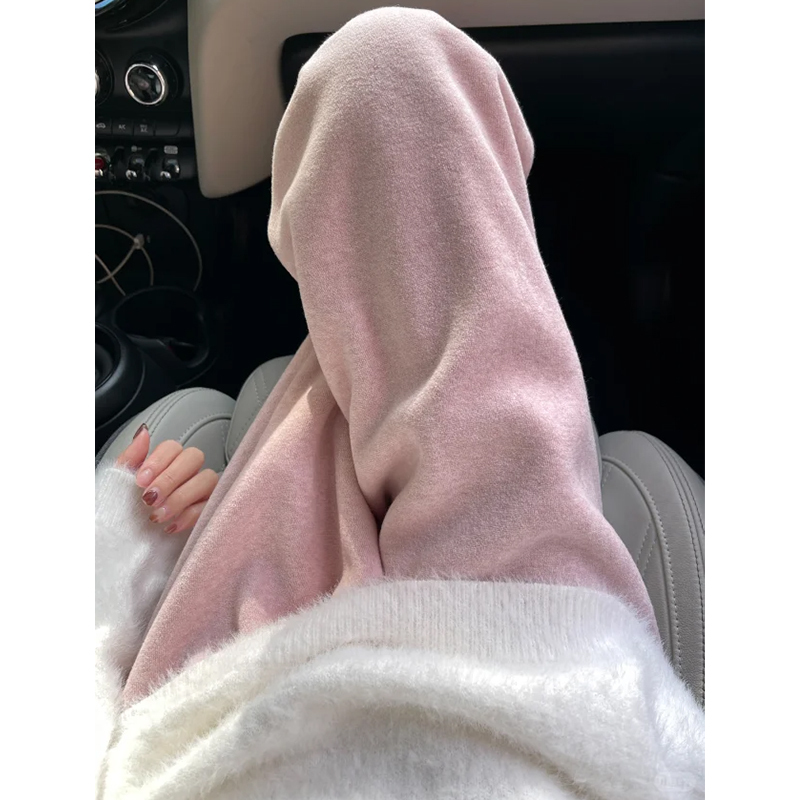 Pink Soft Cashmere Pants for Women, Autumn and Winter 2026 New Style, Drapey Knit, Bf Lazy Style, Narrow Wide-Leg Straight Pants Pink Soft Cashmere Pants for Women, Autumn and Winter 2026 New Style, Drapey Knit, Bf Lazy Style, Narrow Wide-Leg Straight Pants