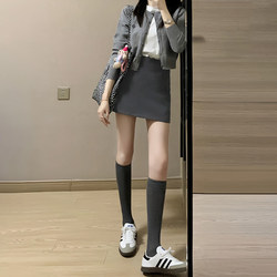 Gray Suit-Style Pencil Skirt for Women, Autumn 2025 New High-Waisted Loose Slimming High-End A-Line Short Skirt