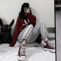 Gray Sports Pants Womens Loose Feet Spring and Autumn Winter 2021 New Slim Joker Haren Pants Drawstring Casual Sweatpants