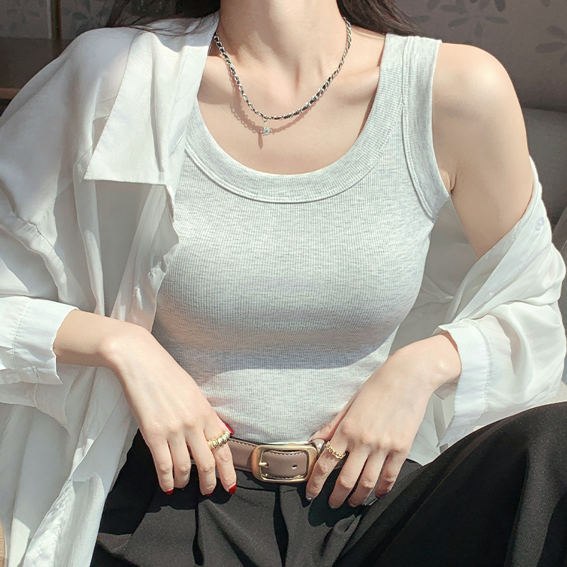 Gray Slim-Fit Racerback Tank Top for Summer 2026, New Style Camisole for Layering, Anti-Exposure, Sleeveless Outerwear Top Gray Slim-Fit Racerback Tank Top for Summer 2026, New Style Camisole for Layering, Anti-Exposure, Sleeveless Outerwear Top