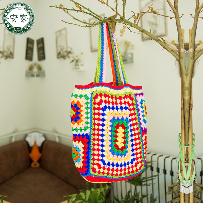 Home Hook Needle Flower Crochet Hook Stitch Hand Woven Woman Bag Single Shoulder Bag Hand Lady Big Bag Retro Fashion Bag Package-Taobao