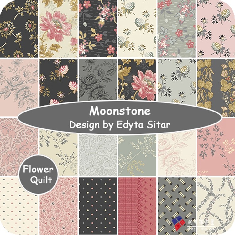 US import printed cotton fabric-Moonstone Edyta Sitar designs grey powder tone collared fabric