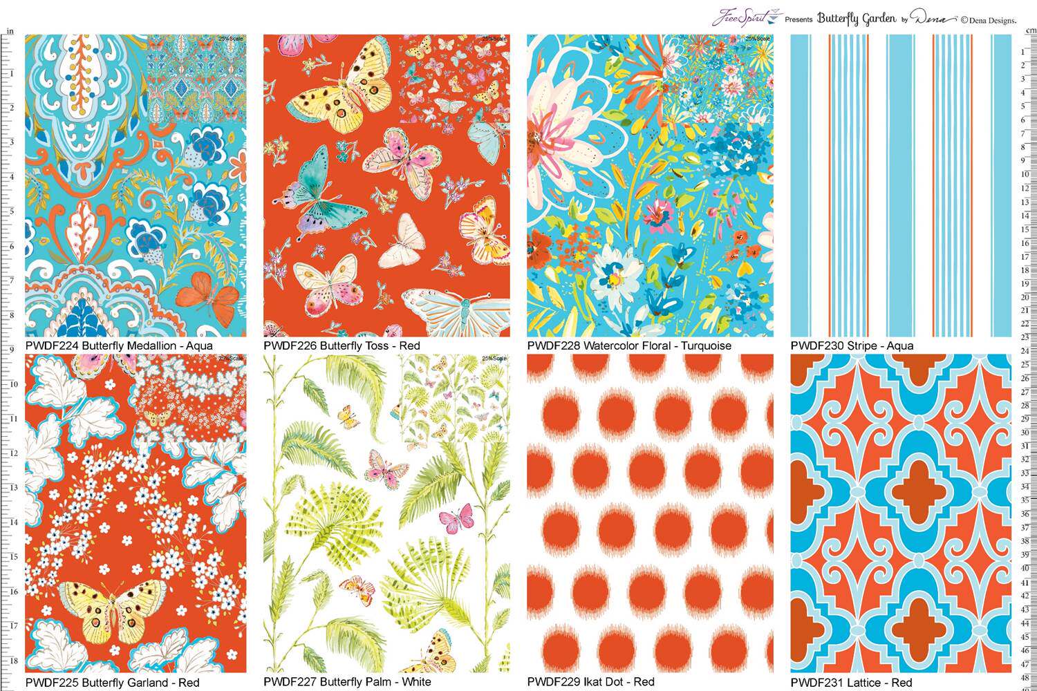 American Rovanrowan Imported Cotton Fabric Material Collared Fabric Handmade DIY Butterfly Garden Red 1/8  yards