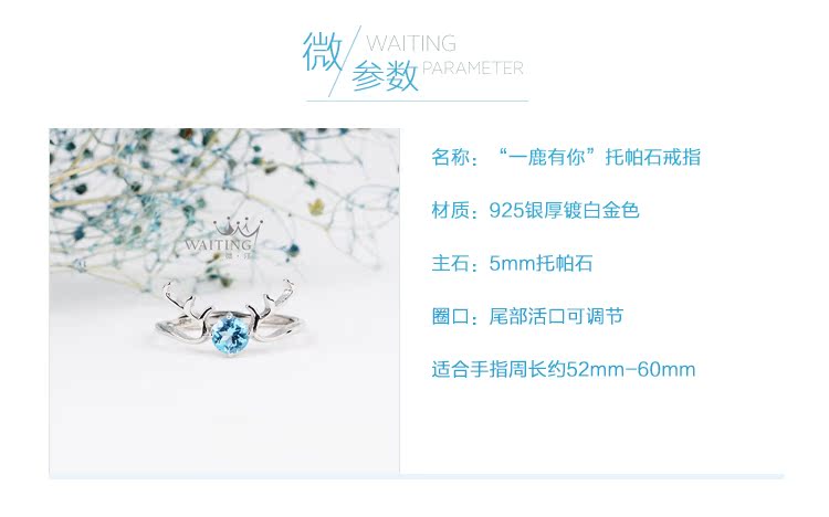 Chờ đợi một con nai có tự nhiên của bạn topaz 925 bạc hươu hươu vòng món quà năm mới cho bạn gái bạn gái