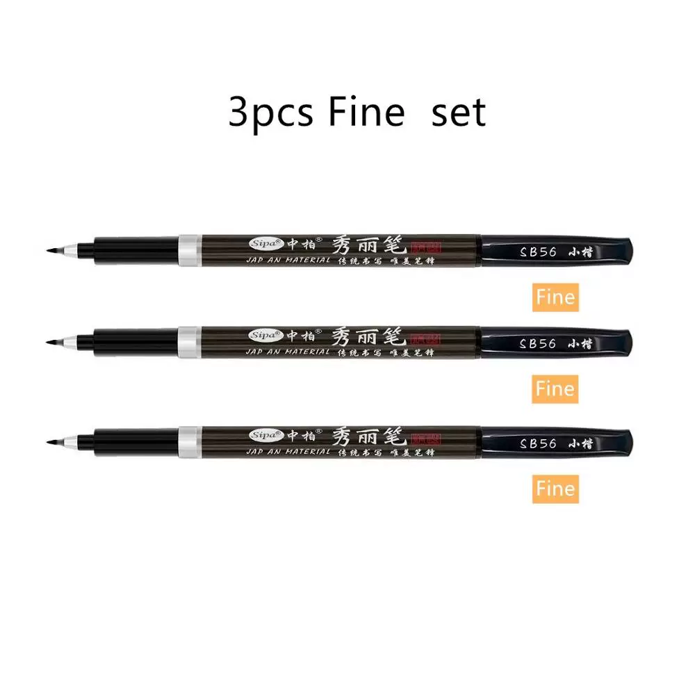 3PCS Calligraphy Pen Set Fine Liner Tip Medium Brush Pens Fo