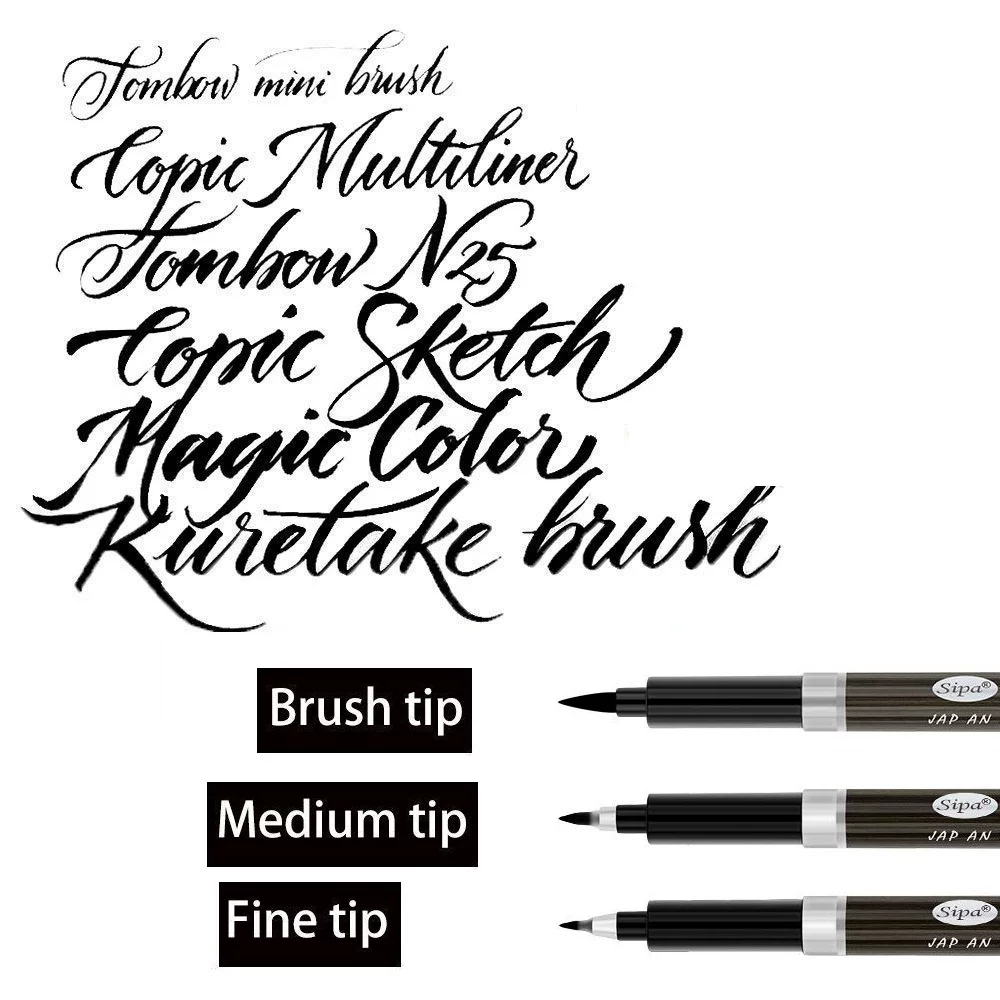 3PCS Calligraphy Pen Set Fine Liner Tip Medium Brush Pens Fo