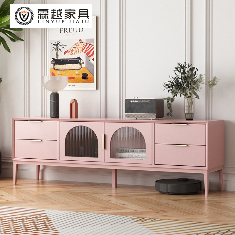 Italian Solid Wood Rock Plate TV Cabinet Modern Light Lavish Nordic Net Red Small Family Type Extremely Minimalist Living-room Terrace Tea Table Combination