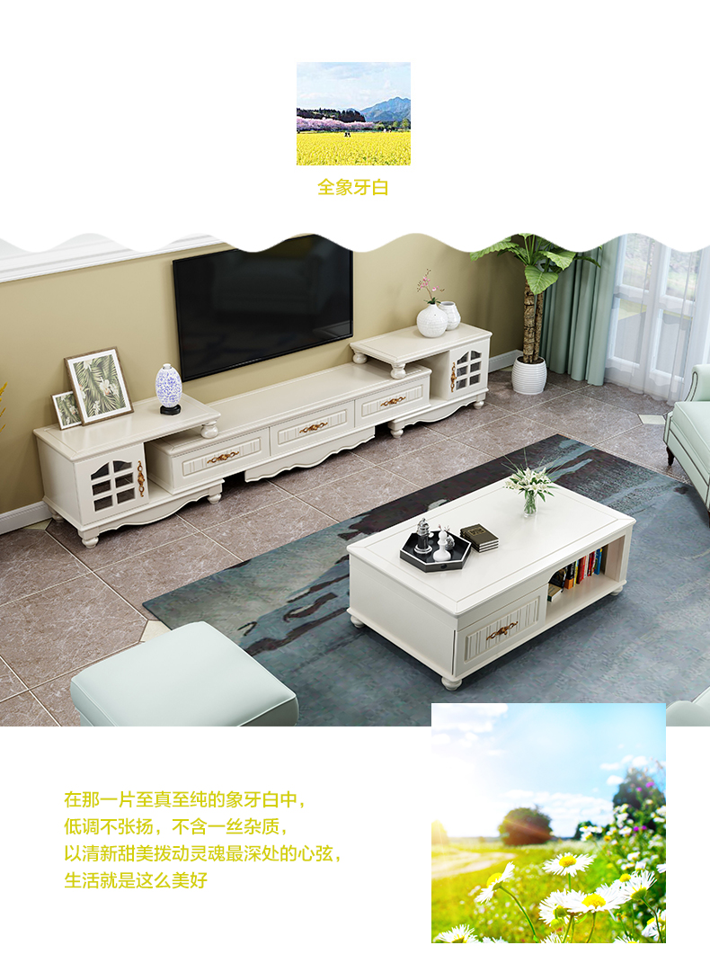 Địa Trung Hải Bắc Âu TV tủ bàn cà phê kết hợp gỗ rắn kính thiên văn căn hộ nhỏ phòng khách đặt đơn giản nội thất hiện đại - Buồng tủ quần áo gỗ ép