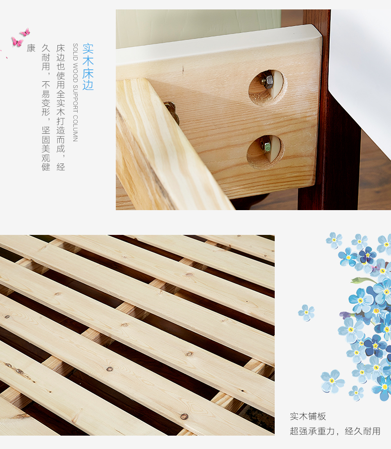 Kinh tế Địa Trung Hải đơn giản hiện đại châu Âu rắn gỗ giường màu xanh trắng đôi giường đa chức năng cao hộp lưu trữ giường - Giường giá giường sắt