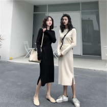 2021 New with overcoat long skirt with a base long knitted sweater over the knee temperament dress children autumn and winter