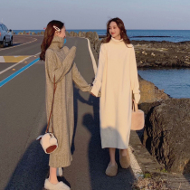2021 New with overcoat long skirt with a base long knitted sweater over the knee dress children autumn and winter thickened