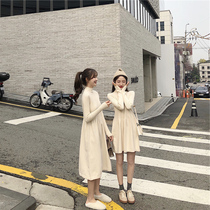 2021 New with overcoat long skirt with a base in long knitted sweater over the knee dress children autumn winter thick