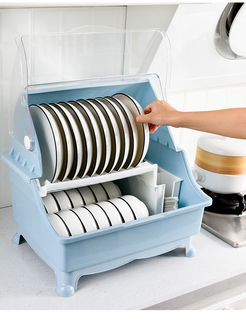 Receive a box with a lid to put to use to heavy plastic large double closed always put tableware dish rack shelf rack drop