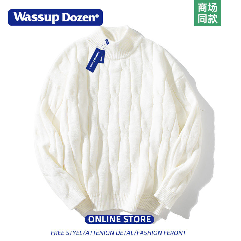 Wassup Dozen White Sweater for Women, Winter Thickened Base Layer Top, Lazy Style Half-High Collar Knitwear for Men Wassup Dozen White Sweater for Women, Winter Thickened Base Layer Top, Lazy Style Half-High Collar Knitwear for Men