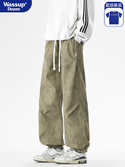 WASSUP DOZEN American retro dirty large size overalls men's autumn sports paratrooper pants design