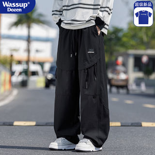 Wassup Dozen American-Style Black Workwear Straight-Leg Pants for Men, Trendy Brand New Loose Multi-Pocket Casual Wide-Leg Pants