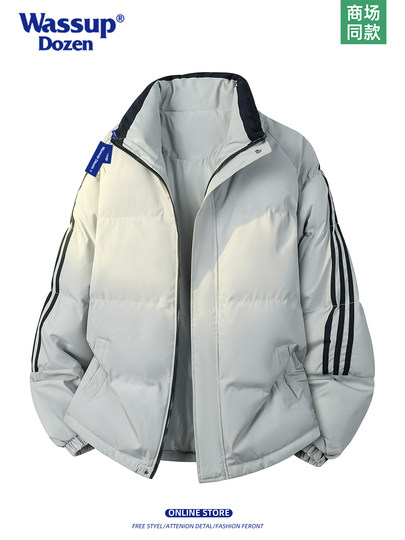 WASSUP DOZEN American cotton-padded jacket for men and women with stand-up collar three-stripes warm jacket couple wear winter cotton-padded jacket