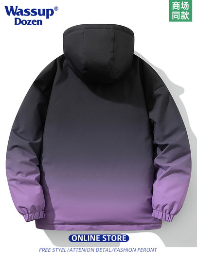 WASSUP DOZEN gradient hooded couple down jacket for men and women, new winter trendy brand thickened warm jacket