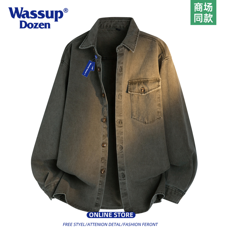 Wassup Dozen Retro Pure Cotton Workwear Denim Shirt Long-Sleeved Loose Lapel Versatile Casual Jacket Men's Clothing