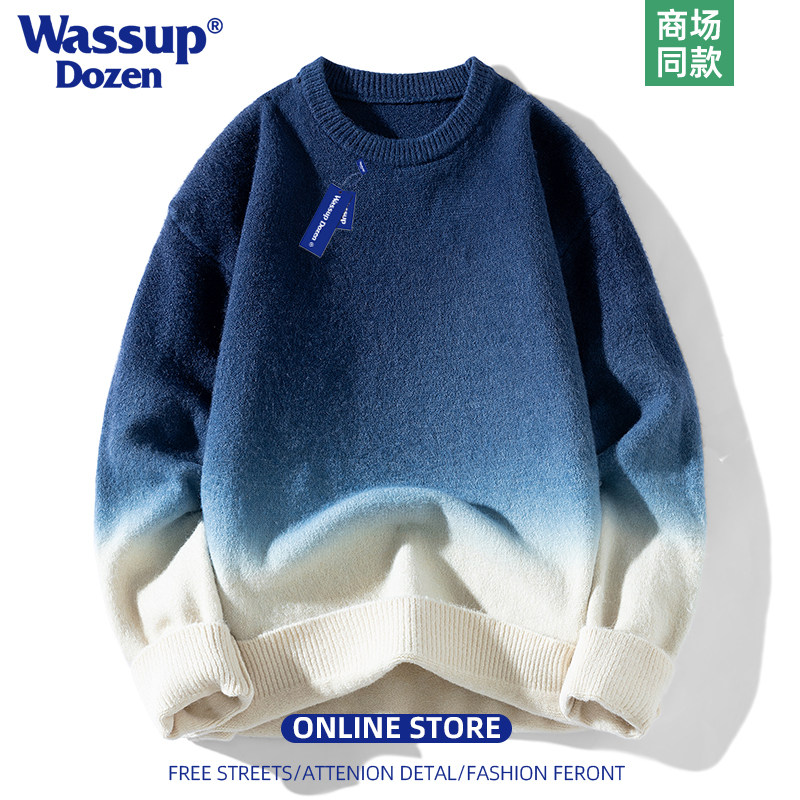 WASSUP DOZEN2025, новый зимний мужской свитер градиентного цвета с круглым вырезом, бренд tide, вязаная повседневная нижняя рубашка