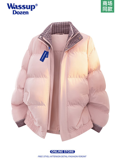 WASSUP DOZEN cotton coat couple's model thickened 2025 new fake two-piece stitching contrasting color bread jacket for men