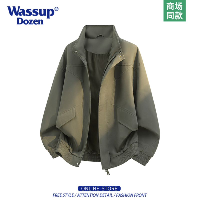 Wassup Dozen Trendy Stand-Up Collar Windproof Work Jacket for Men, Spring and Autumn Loose Casual Versatile Pilot Jacket Wassup Dozen Trendy Stand-Up Collar Windproof Work Jacket for Men, Spring and Autumn Loose Casual Versatile Pilot Jacket