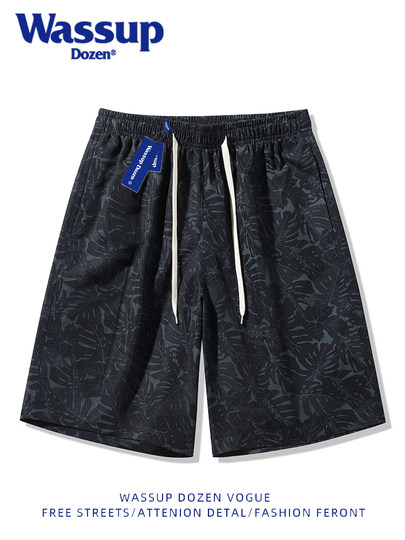 WASSUP DOZEN Sommer-Oberbekleidung, dünne, lässige, florale Shorts, hawaiianische Strand-lose Sport-Fünf-Punkt-Hose für Herren