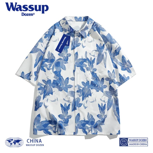 WASSUP DOZEN Трендовая шелковая пляжная рубашка для отдыха, оверсайз