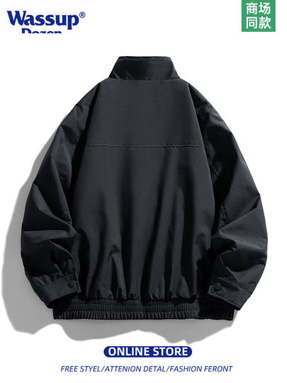 Wassup Dozen American-Style Patchwork Jacket for Men, Autumn Trendy Brand Biker Jacket, Embroidered Top, Workwear Jacket