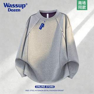 Wassup Dozen American-Style Deconstructed Trendy Brand Crewneck Sweatshirt for Men 2026 New Spring Casual Heavyweight Top