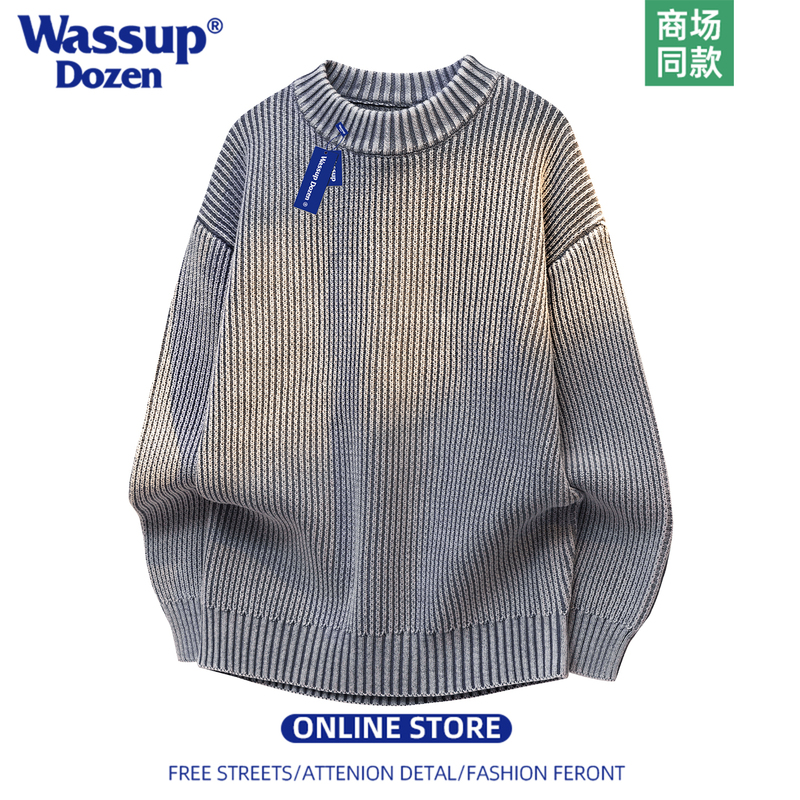 Wassup Dozen Autumn and Winter Retro Twist Knit Sweater for Men, Loose Fit, Thick Pure Cotton Crew Neck Sweater for Couples, Women's Style